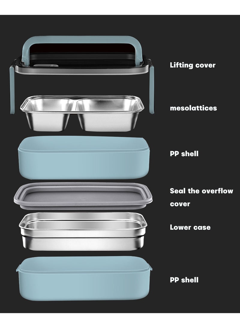 Stainless Steel Lunch Box - Insulated Bento Box Multifunctional Containers Food Containers with 2 Compartments,Tableware, Nylon insulation bag (Blue)