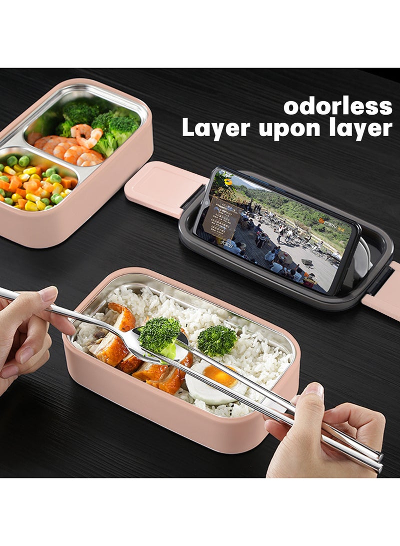 Bento Box, Stainless Steel Double Layer Lunch Box, Leakproof Lunchbox, Food Storage Box, Stainless Steel Lunch Box, Leakproof Bento Box, with Dividers for Adults Kids Men Women Teens (Pink)