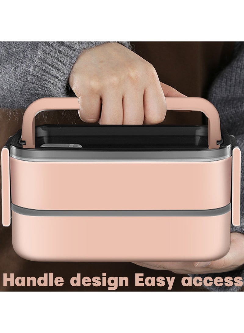 Bento Box, Stainless Steel Double Layer Lunch Box, Leakproof Lunchbox, Food Storage Box, Stainless Steel Lunch Box, Leakproof Bento Box, with Dividers for Adults Kids Men Women Teens (Pink)