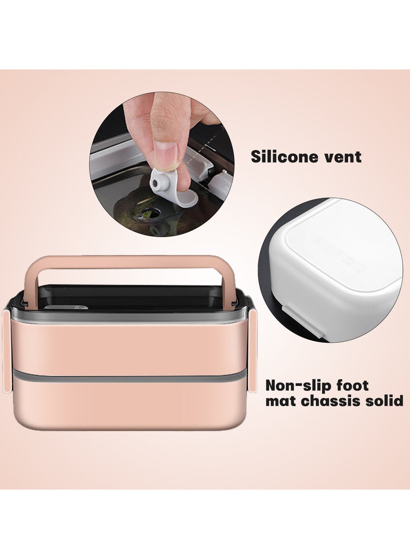Bento Box, Stainless Steel Double Layer Lunch Box, Leakproof Lunchbox, Food Storage Box, Stainless Steel Lunch Box, Leakproof Bento Box, with Dividers for Adults Kids Men Women Teens (Pink)