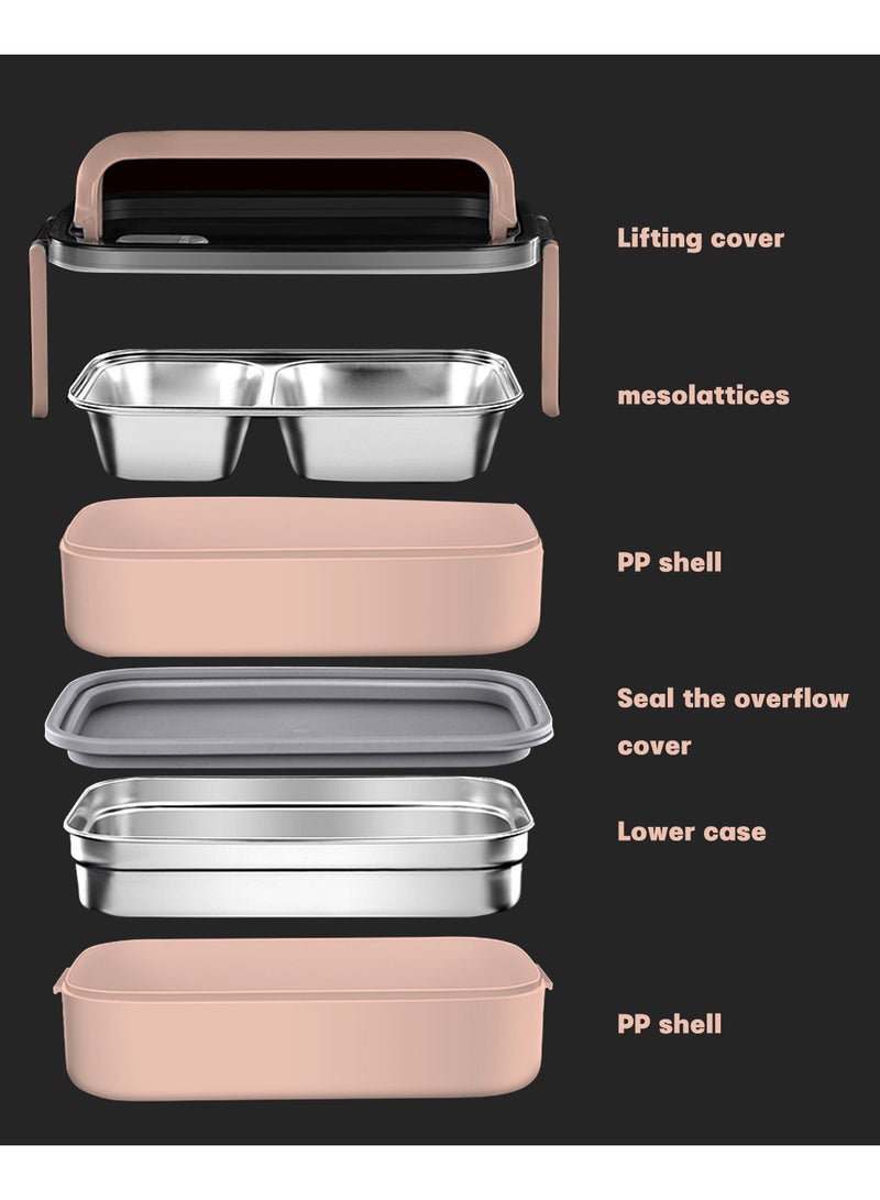 Bento Box, Stainless Steel Double Layer Lunch Box, Leakproof Lunchbox, Food Storage Box, Stainless Steel Lunch Box, Leakproof Bento Box, with Dividers for Adults Kids Men Women Teens (Pink)