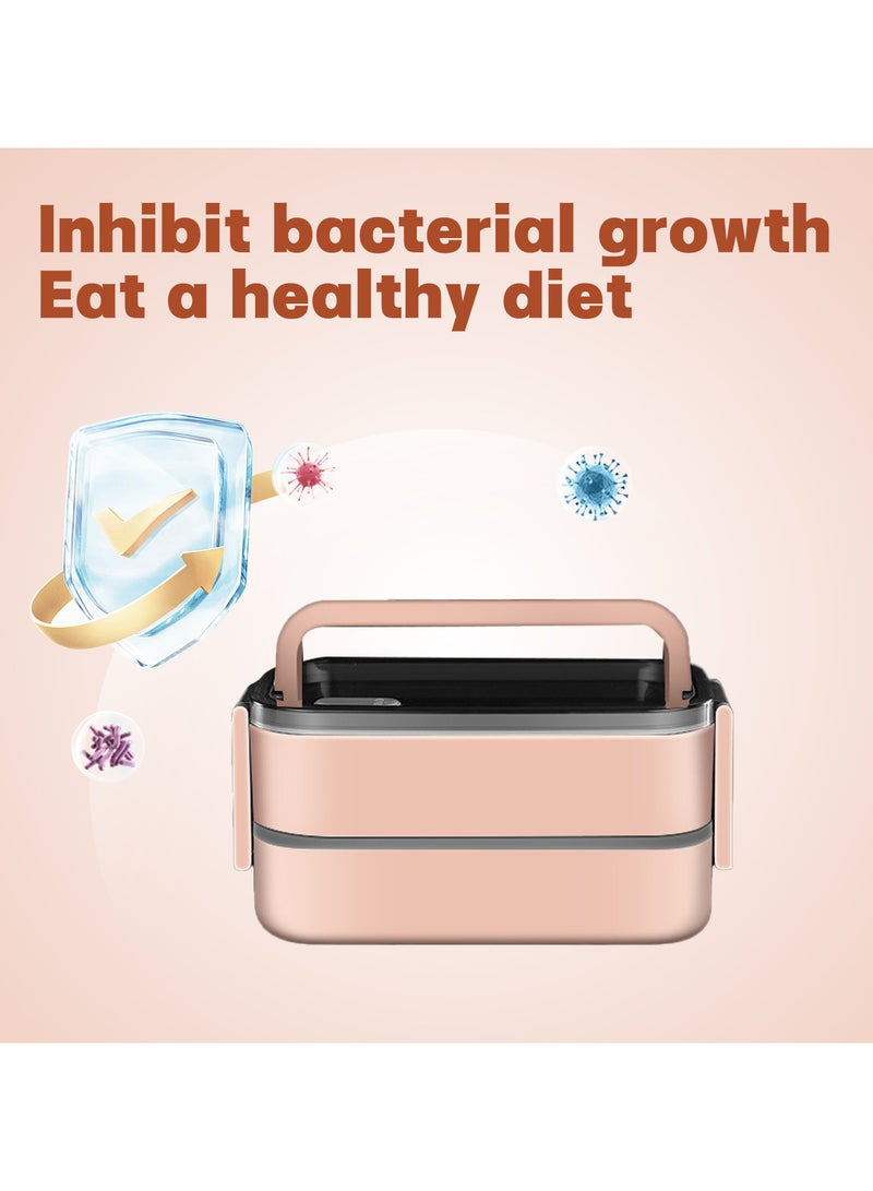 Bento Box, Stainless Steel Double Layer Lunch Box, Leakproof Lunchbox, Food Storage Box, Stainless Steel Lunch Box, Leakproof Bento Box, with Dividers for Adults Kids Men Women Teens (Pink)
