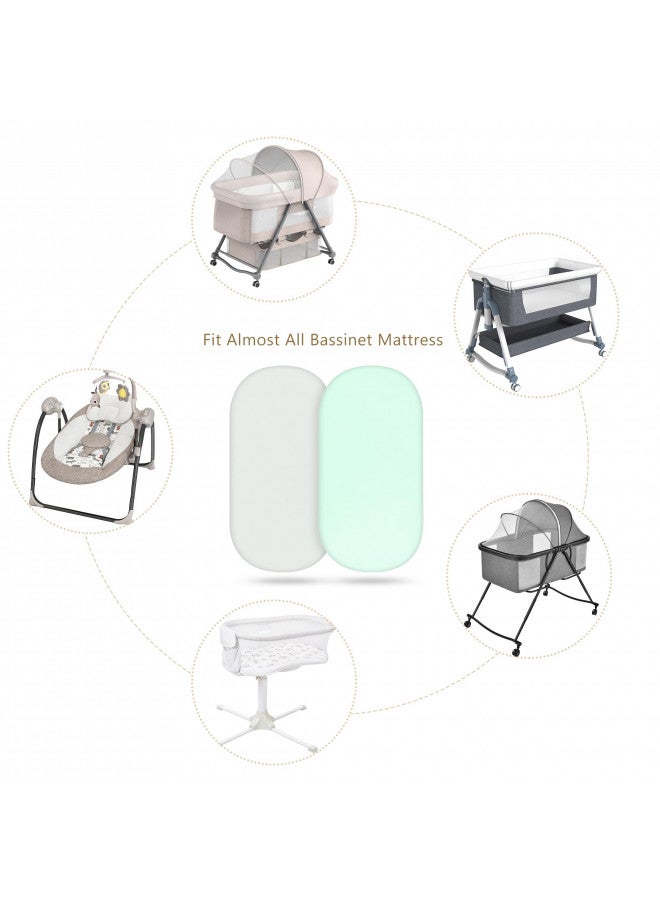 Ultra Soft Bassinet Fitted Sheets For Baby Boy Girl, Universal Fit For Cradle Oval Rectangle Hourglass Mattress, 2 Pack Grey And Green