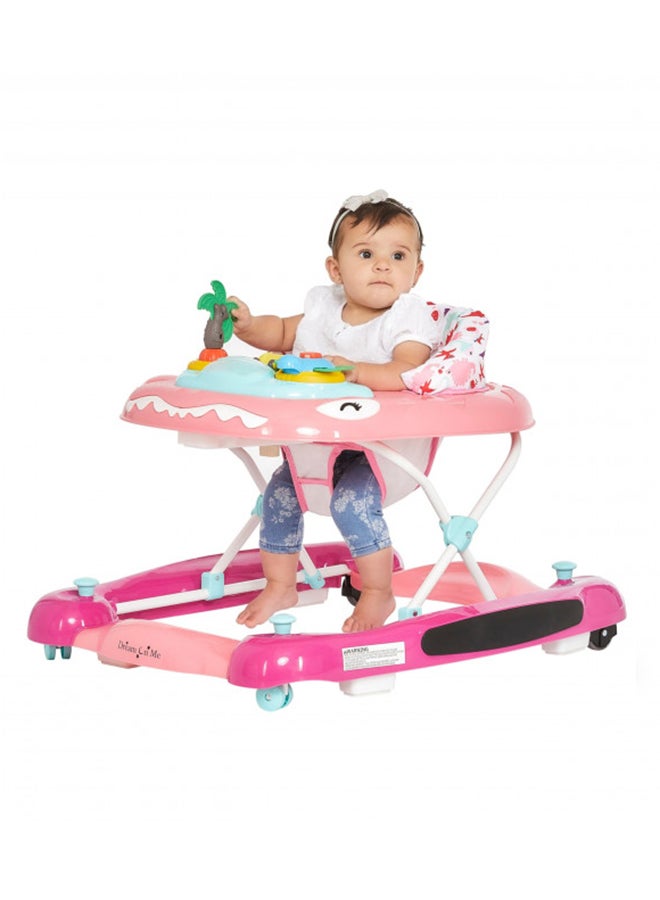 Baby Steps Baby Walker In Pink, Adjustable Three Position Height Setting, Removable Tray, Easy To Fold And Store Baby Walker