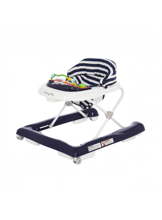 2-In-1 Ava Baby Walker, Easy Convertible Baby Walker, Walk Behind, Height Adjustable Seat, Added Back Support, Detachable-Toy Slate, Navy