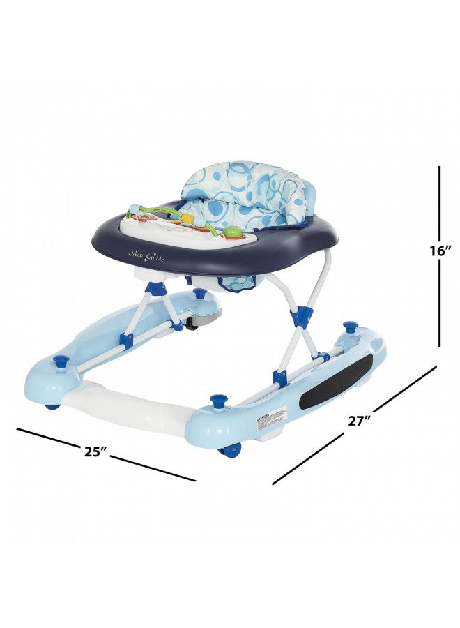 Go-Getter Baby Walker And Walk Behind Walker, Adjustable Seat Height, Comfortable Padded Seat, Easy To Fold, Pack And Store, Detachable Fun Tray, Blue