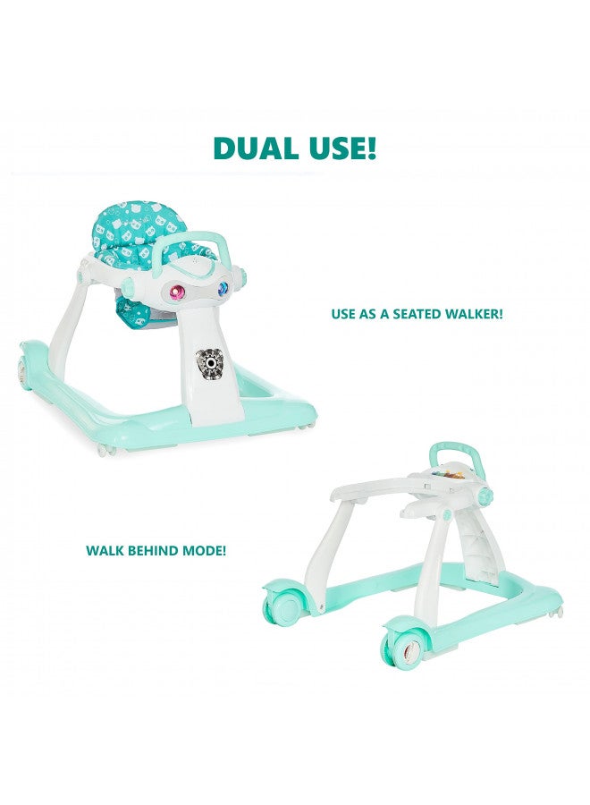 2-In-1 Charlie Baby Walker, Easy Convertible Baby Walker, Walk Behind, Height Adjustable, Speed Adjusting Wheels, 360-Degree Rotating Seat, Mint