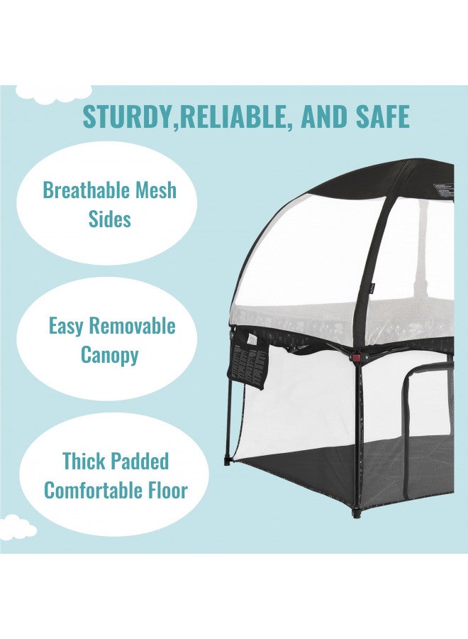 Ziggy Square Playpen With Canopy | Baby Playpen | Portable And Lightweight | Playpen For Babies And Toddler | Black & White