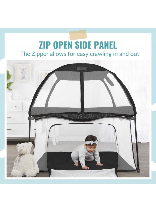 Ziggy Square Playpen With Canopy | Baby Playpen | Portable And Lightweight | Playpen For Babies And Toddler | Black & White