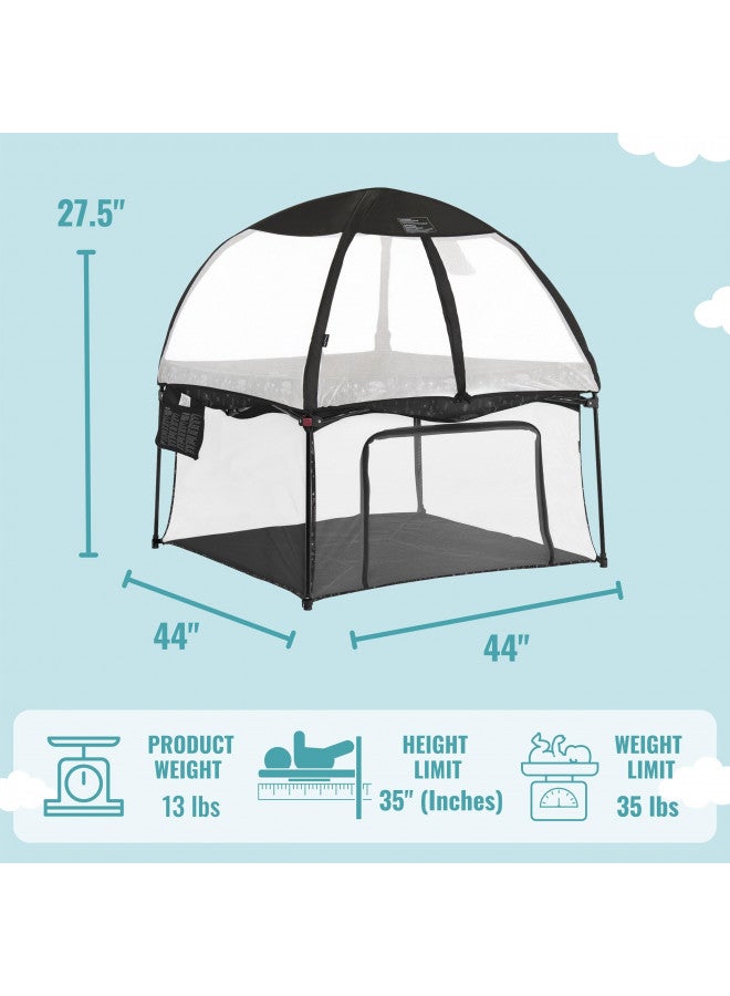 Ziggy Square Playpen With Canopy | Baby Playpen | Portable And Lightweight | Playpen For Babies And Toddler | Black & White