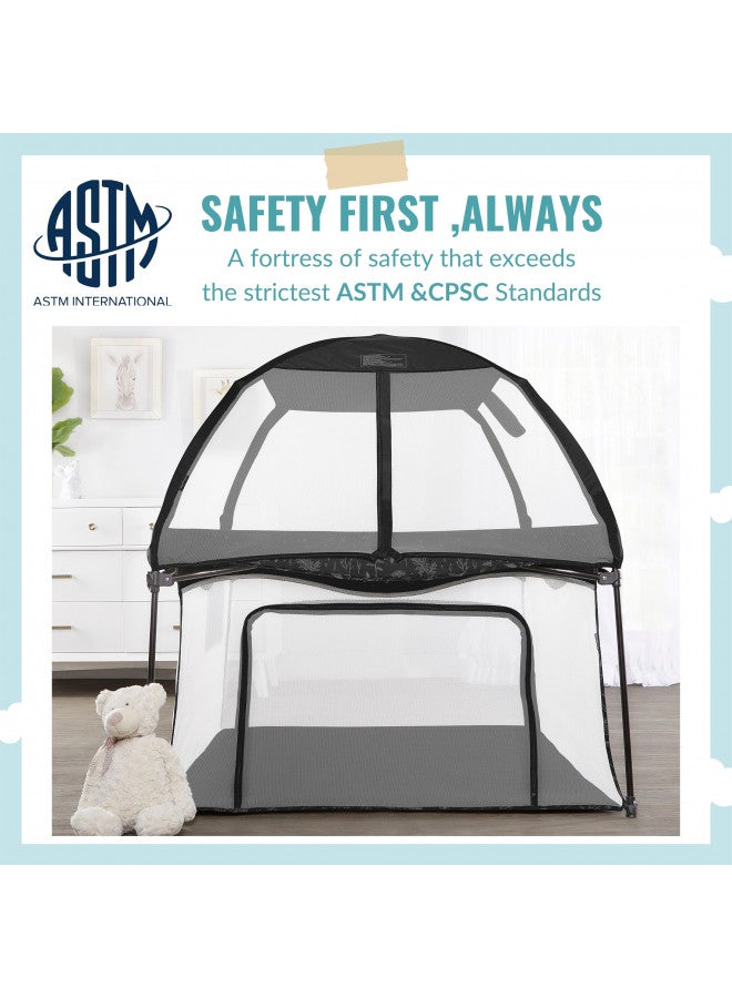 Ziggy Square Playpen With Canopy | Baby Playpen | Portable And Lightweight | Playpen For Babies And Toddler | Black & White
