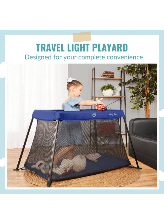 Travel Light Playard In Blue, Lightweight, Portable And Easy To Carry Baby Playard, Indoor And Outdoor - With A Soft And Comfortable Mattress Pad