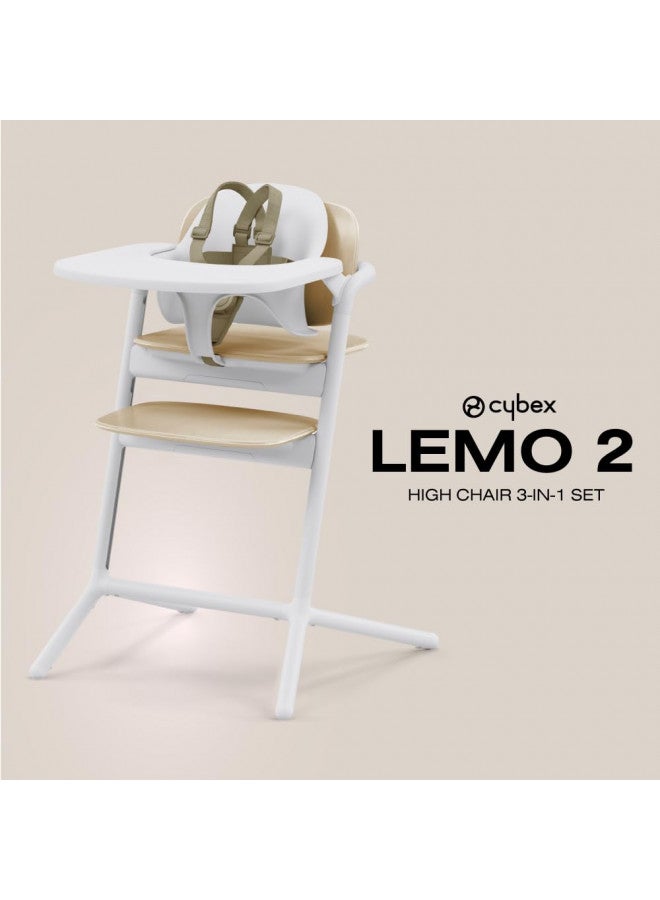 Lemo High Chair With Modern Design, Easy One Hand Depth And Height Adjustment, Anti-Tip Wheels, And Easy Assembly, Convertible To Adult Chair, Sand White