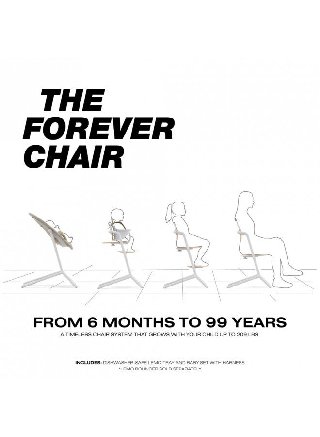 Lemo High Chair With Modern Design, Easy One Hand Depth And Height Adjustment, Anti-Tip Wheels, And Easy Assembly, Convertible To Adult Chair, Sand White