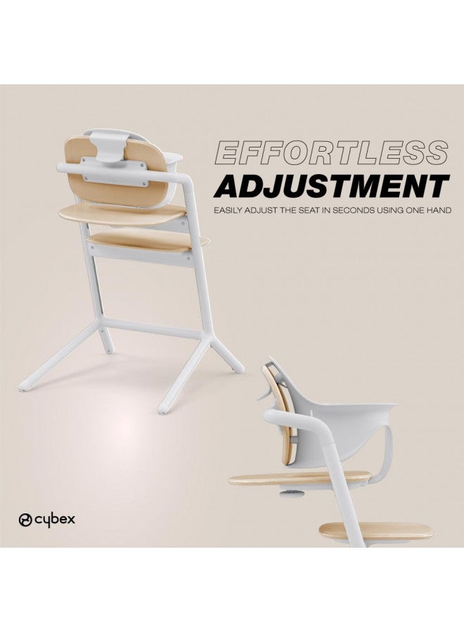 Lemo High Chair With Modern Design, Easy One Hand Depth And Height Adjustment, Anti-Tip Wheels, And Easy Assembly, Convertible To Adult Chair, Sand White