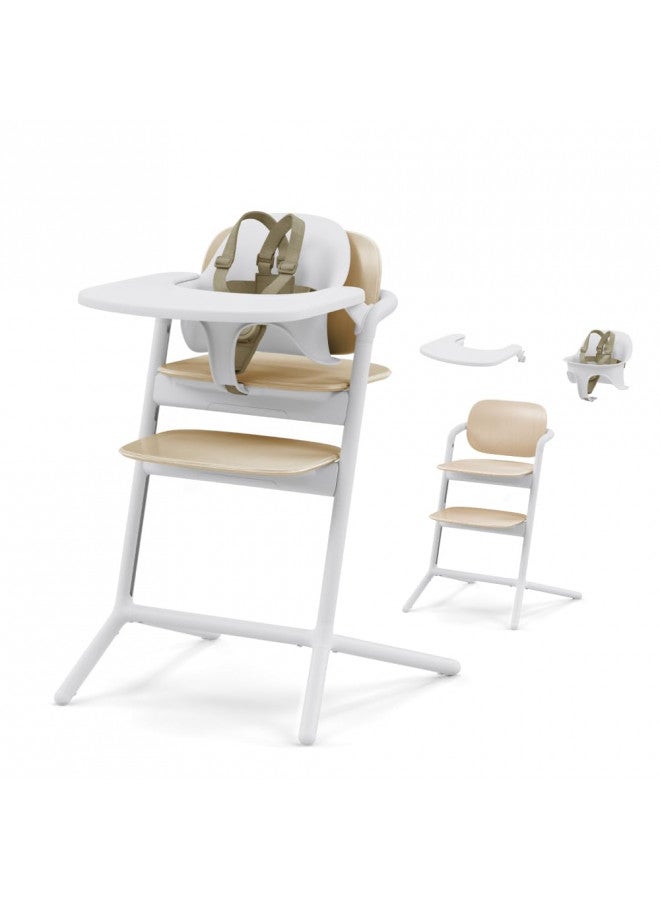 Lemo High Chair With Modern Design, Easy One Hand Depth And Height Adjustment, Anti-Tip Wheels, And Easy Assembly, Convertible To Adult Chair, Sand White