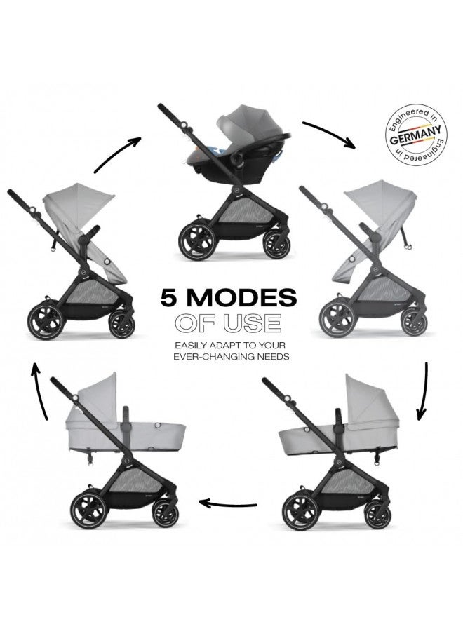 Eos 5-In-1 Travel System Stroller + Lightweight Aton G Infant Car Seat, Lava Grey