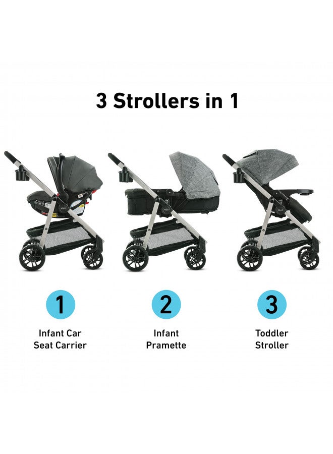 Modes Pramette Travel System | Stroller & Car Seat Combo | 3-In-1 Stroller Modes | Includes Graco Snugride 35 Infant Car Seat | Ellington