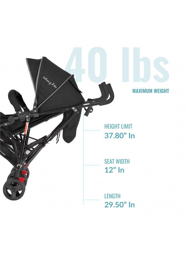 Volgo Twin Umbrella Stroller In Black, Lightweight Double Stroller For Infant & Toddler, Compact Easy Fold, Large Storage Basket, Large And Adjustable Canopy