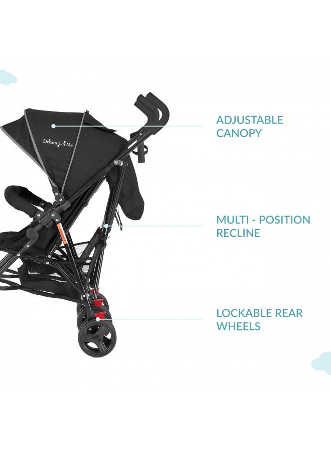 Volgo Twin Umbrella Stroller In Black, Lightweight Double Stroller For Infant & Toddler, Compact Easy Fold, Large Storage Basket, Large And Adjustable Canopy