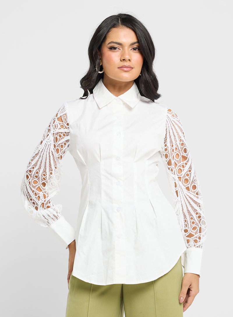 Lace Sleeve Button Down Shirt