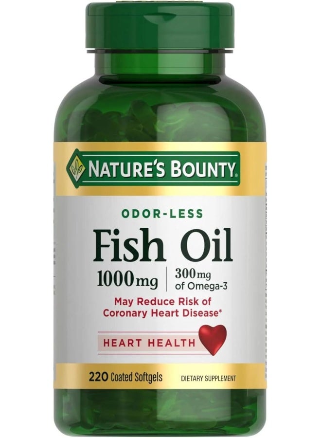 Fish Oil Dietary Supplement Omega 3 Supports Heart Health 1000 Mg 220 Coated Softgels