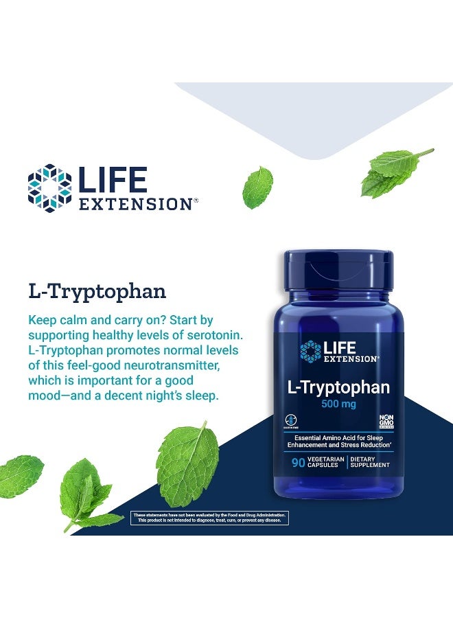 L-Tryptophan 500 Mg – L-Tryptophan Supplement For Healthy Sleep And Stress Response Support – Gluten-Free Non-Gmo Vegetarian – 90 Capsules