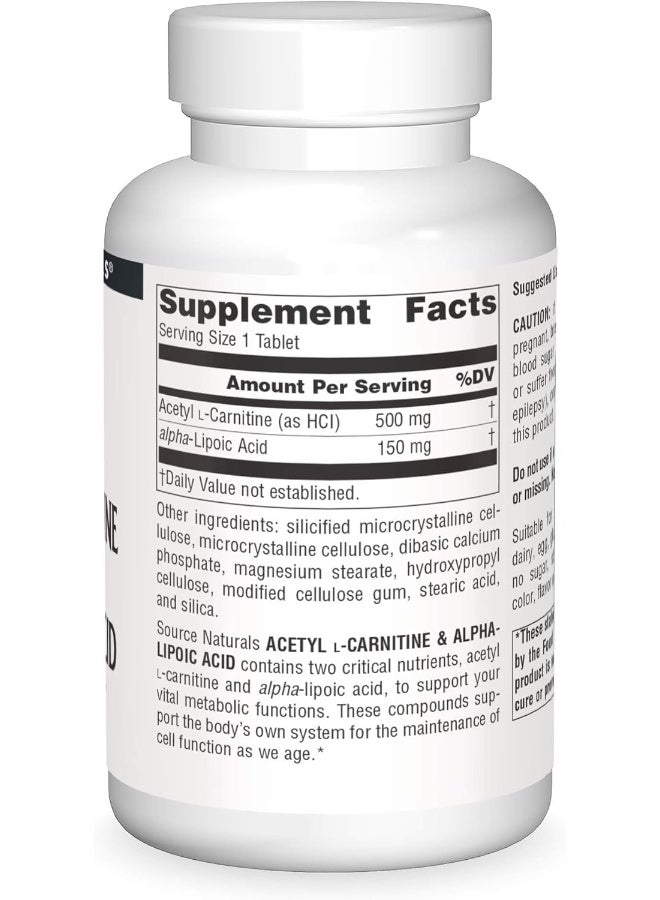 Acetyl L-Carnitine & Alpha-Lipoic Acid 650Mg 120 Tablets