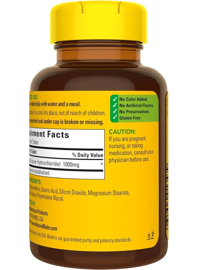 Nature Made L-Lysine 1000 mg, Dietary Supplement, 60 Tablets, 60 Day Supply