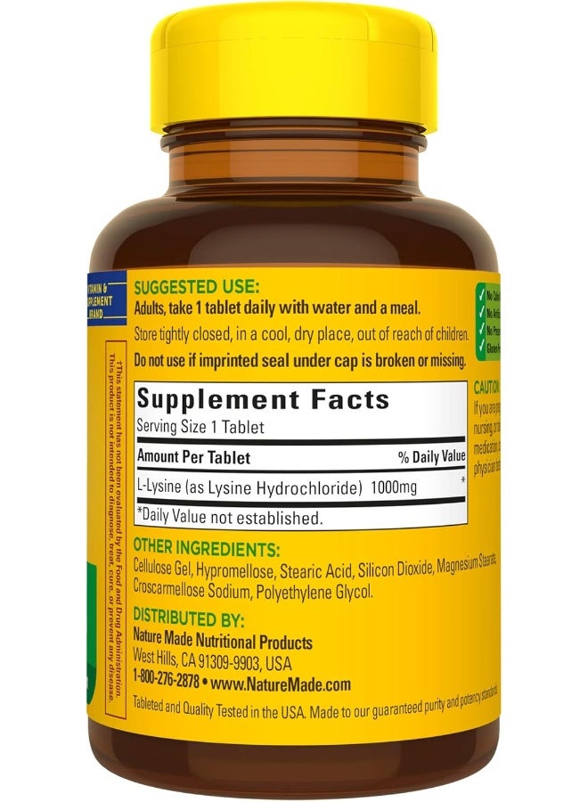 Nature Made L-Lysine 1000 mg, Dietary Supplement, 60 Tablets, 60 Day Supply