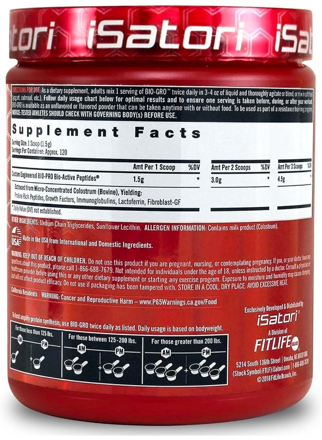 Isatori Bio-Gro Protein Synthesis Amplifier Build Lean Muscle Speed Recovery And Increase Strength Bio-Active Proline-Rich Peptides Post Workout Muscle Builder Unflavored (120 Servings)