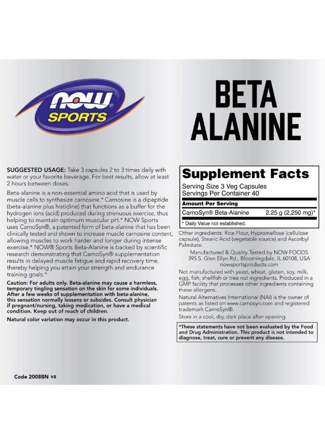 Sports Nutrition Beta-Alanine 750 Mg Delays Muscle Fatigue* Endurance* 120 Veg Capsules