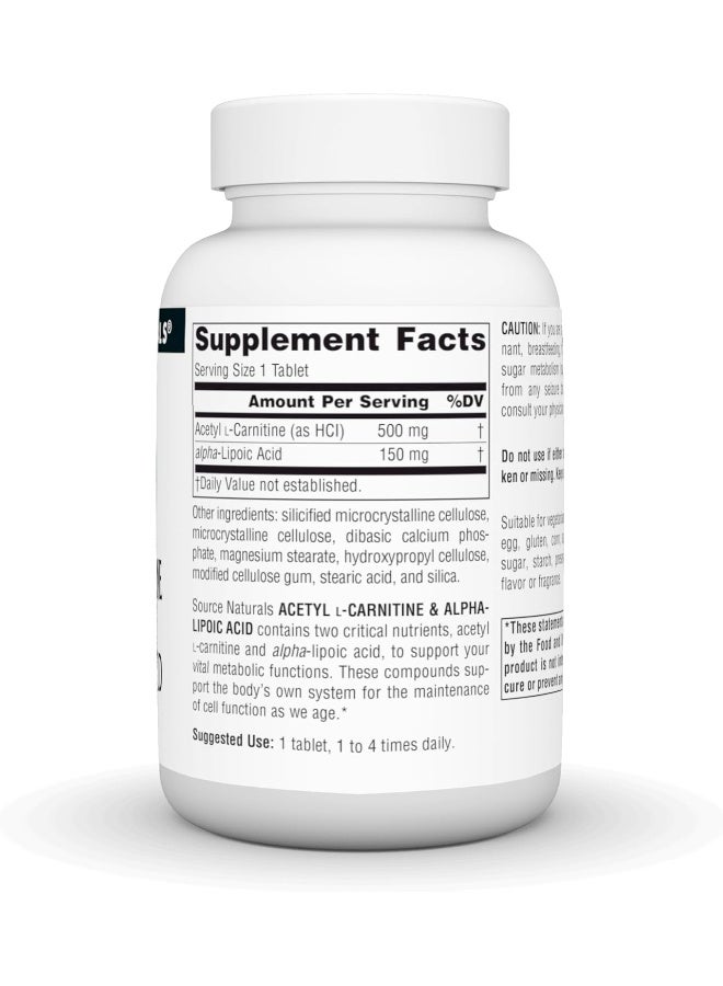 Acetyl L-Carnitine & Alpha-Lipoic Acid 650 Mg 60 Tablets