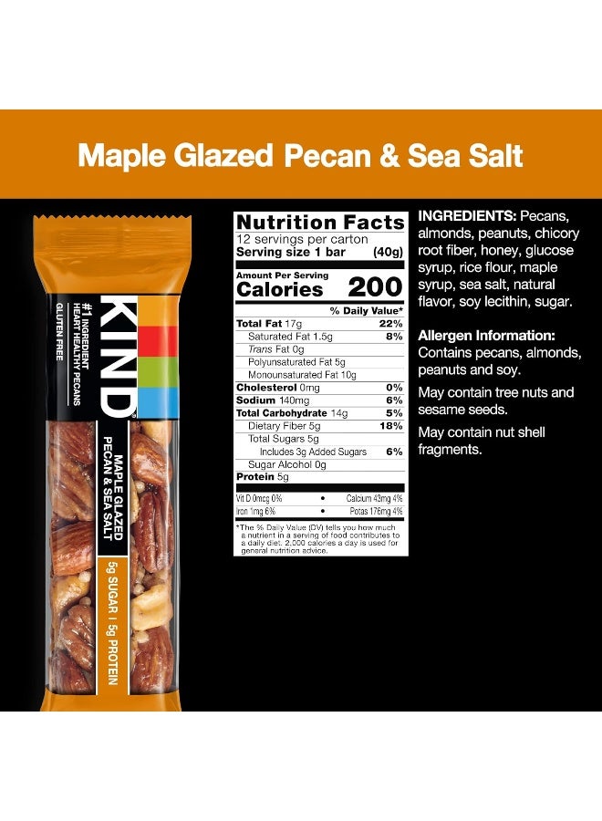 Bars Maple Glazed Pecan & Sea Salt Gluten Free Low Sugar 1.4 Ounce Bars 12 Count (Packaging May Vary)