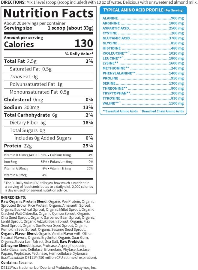 Raw Organic Protein Vanilla Powder