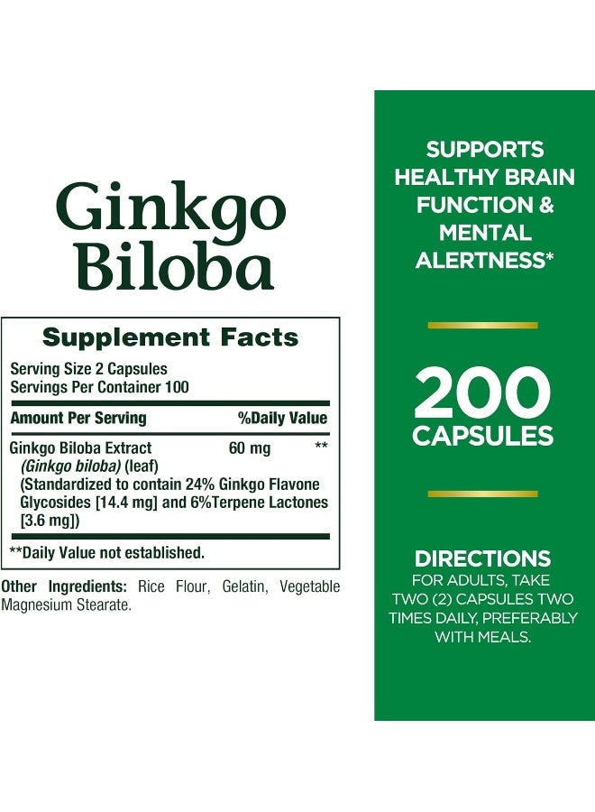 Nature's Bounty Ginkgo Biloba 60 Mg, 200 Capsules (17243)