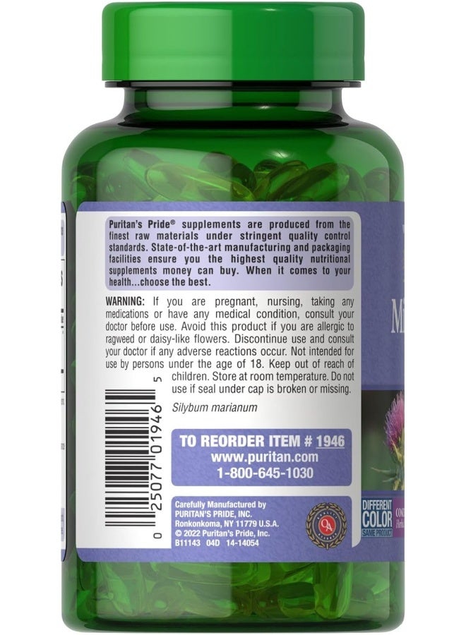 Milk Thistle 4:1 Extract 1000 Mg (Silymarin) Softgels For Liver Support 180 Count