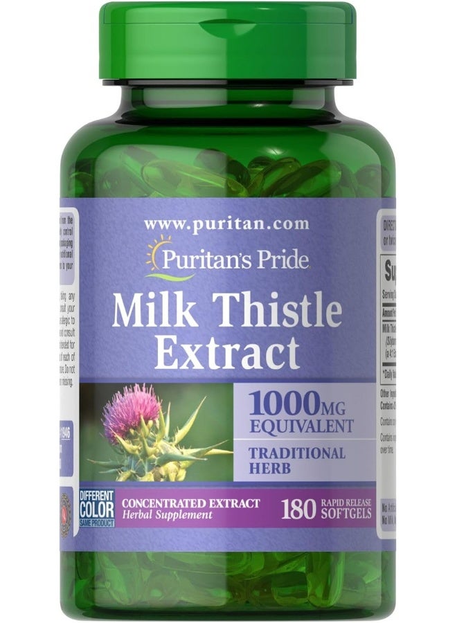 Milk Thistle 4:1 Extract 1000 Mg (Silymarin) Softgels For Liver Support 180 Count
