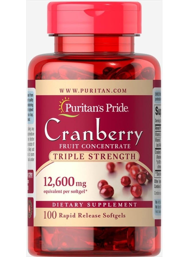 Triple Strength Cranberry Fruit Concentrate 12600 Mg Supports Urinary And Bladder Health 100 Count