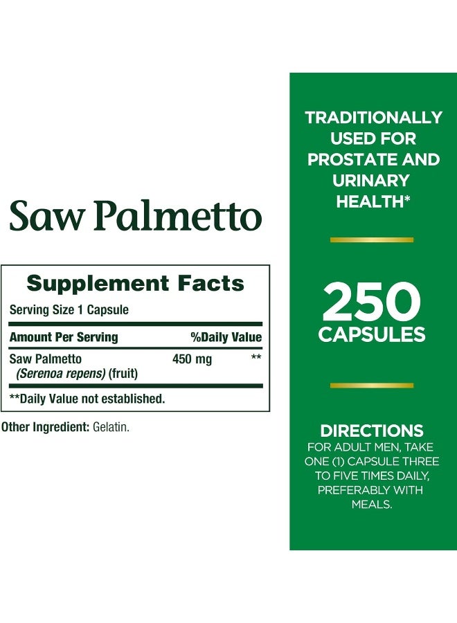 Saw Palmetto Support For Prostate And Urinary Health Herbal Health Supplement 450Mg 250 Capsules