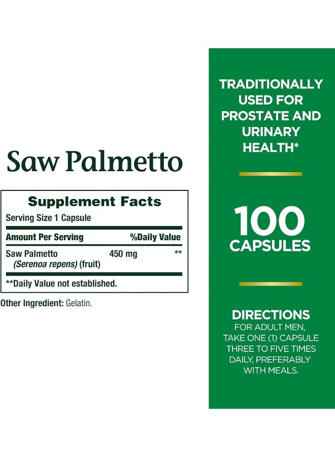 Nature's Bounty Saw Palmetto 450 mg 100 Capsules