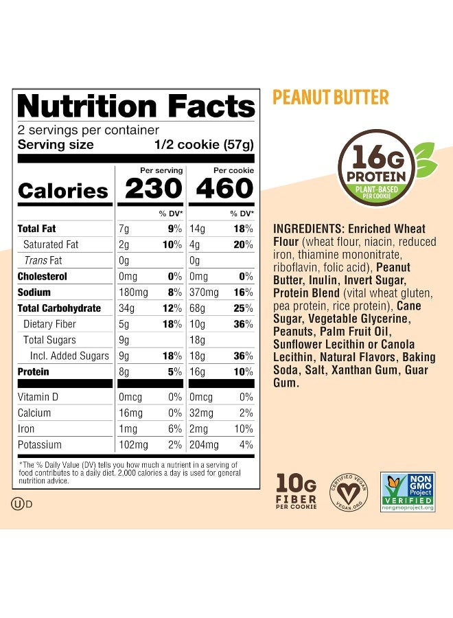 The Complete Cookie Peanut Butter Soft Baked 16G Plant Protein Vegan 4-Ounce Cookies (Pack Of 12)