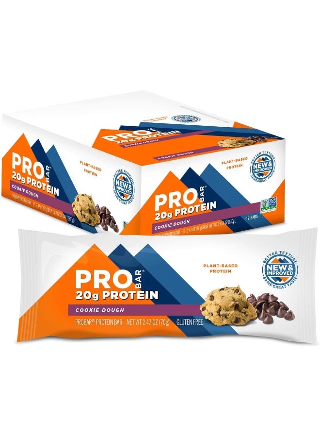 Probar Base Protein Bar Cookie Dough Non-Gmo Gluten-Free Healthy Plant-Based Whole Food Ingredients Natural Energy (12 Count)