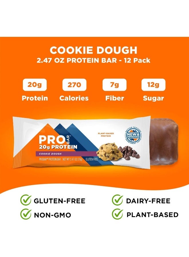 Probar Base Protein Bar Cookie Dough Non-Gmo Gluten-Free Healthy Plant-Based Whole Food Ingredients Natural Energy (12 Count)