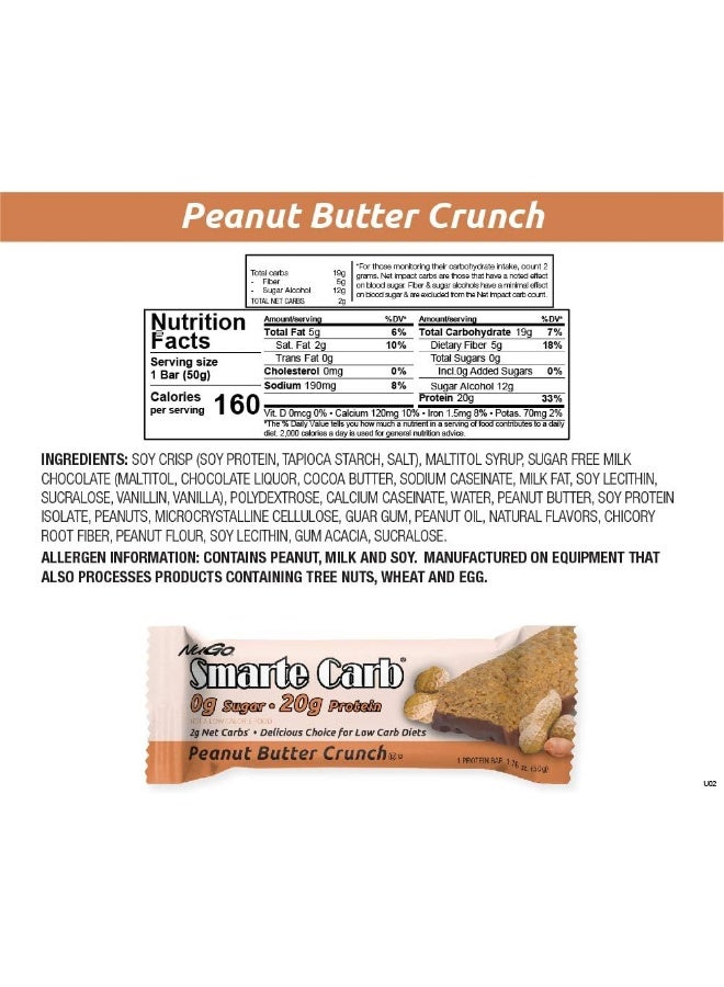 Smarte Carb Peanut Butter Crunch 20G Protein 0G Sugar 2G Net Carbs 160 Calories 12 Count