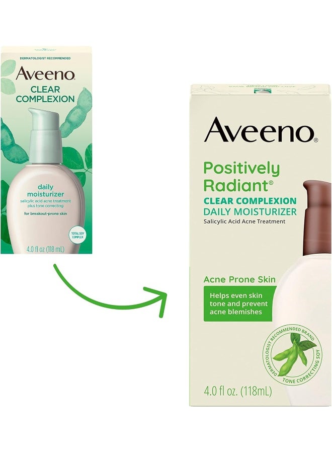 Clear Complexion Salicylic Acid Acne-Fighting Daily Face Moisturizer With Total Soy Complex, For Breakout-Prone Skin, Oil-Free And Hypoallergenic, 4 Fl. Oz