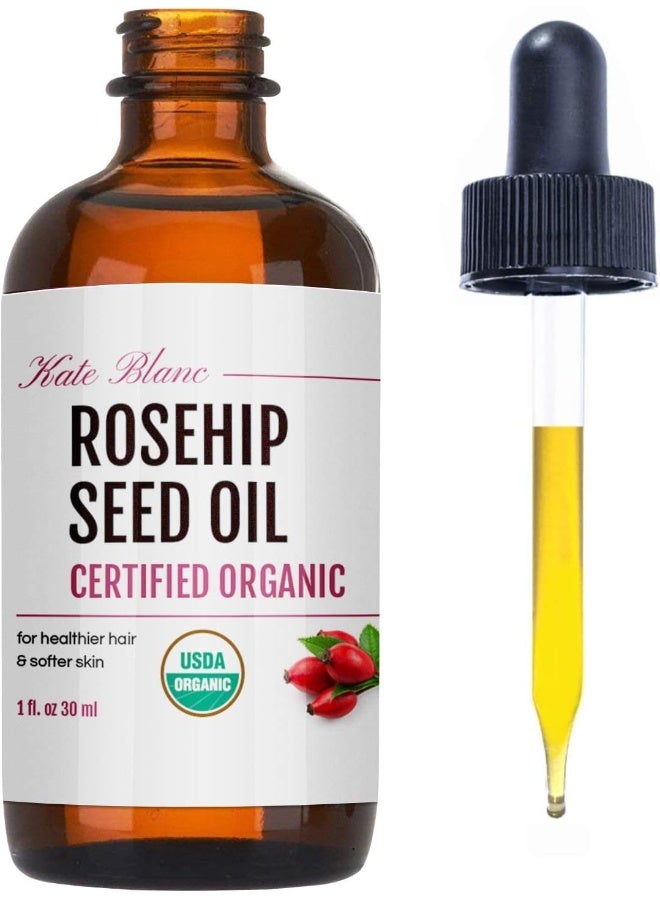 Rosehip Oil (1Oz) By Kate Blanc. Usda Certified Organic, 100% Pure, Cold Pressed, Unrefined. Reduce Acne Scars. Essential Oil For Face, Nails, Hair, And Skin. Therapeutic Aaa+ Grade