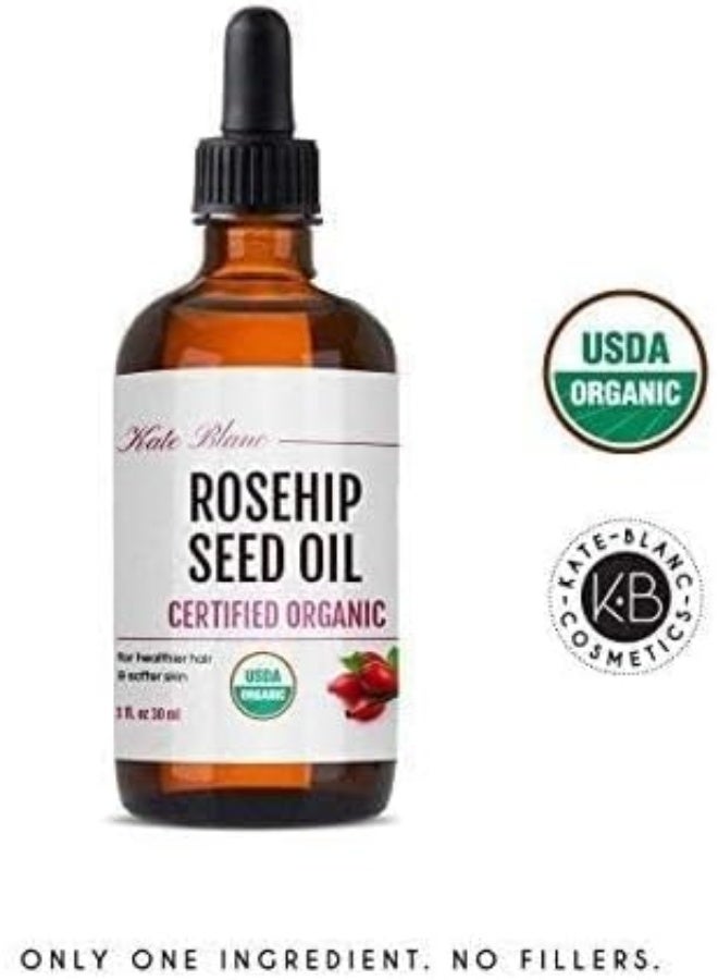 Rosehip Oil (1Oz) By Kate Blanc. Usda Certified Organic, 100% Pure, Cold Pressed, Unrefined. Reduce Acne Scars. Essential Oil For Face, Nails, Hair, And Skin. Therapeutic Aaa+ Grade