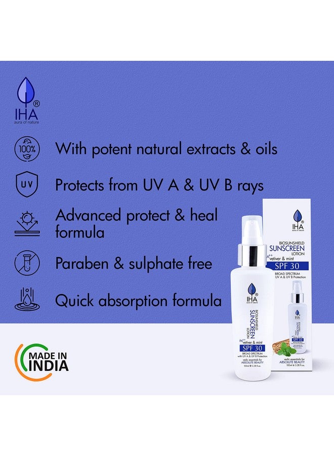 Herbal Sunscreen Lotion With Mint And Vetivar For Face And Body Natural Moisturizer For Oily Sensitive And Dry Skin Sun Protection Cream For Tan Removal Spf 30 100 Ml