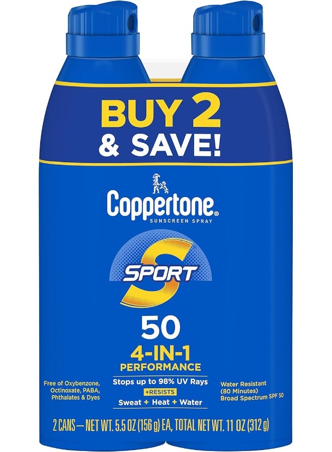 Sport Continuous Sunscreen Spray Broad Spectrum Spf 50 (5.5-Ounce Per Bottle, Pack Of 2)